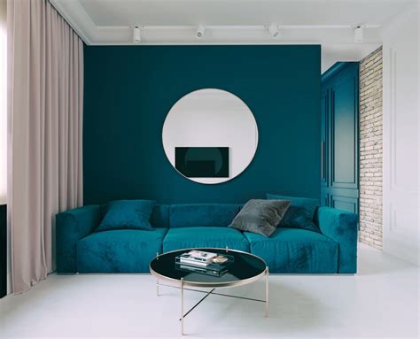 Beautiful Blue Living Rooms Teal Accent Wall And Teal Couch With Round