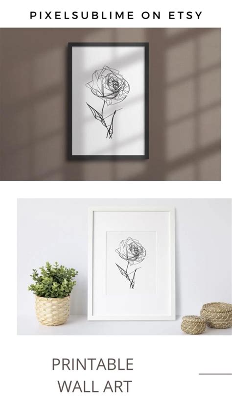 Japandi Wall Art Botanical Line Art Printable Modern Flowers Etsy