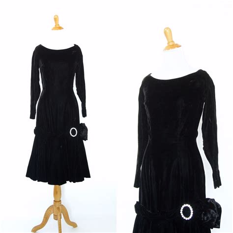 Vintage 1950s Dress 50s Black Velvet Wiggle Dress With Etsy