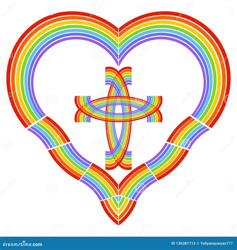 Christian Cross In The Heart Colors Of The Rainbow Stock Illustration