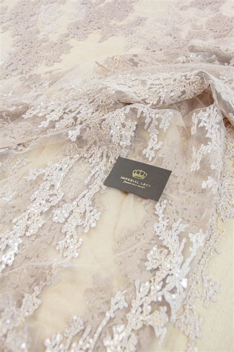 Nude Organic Pattern Embroidery With Sequins On Tulle Fabric D Lace