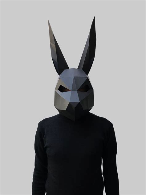 Black Rabbit Mask Make Your Own 3d Low Poly Paper Mask With Image 1