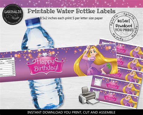 Birthday Cards Digital Format Disney Princess Water Bottle Labels