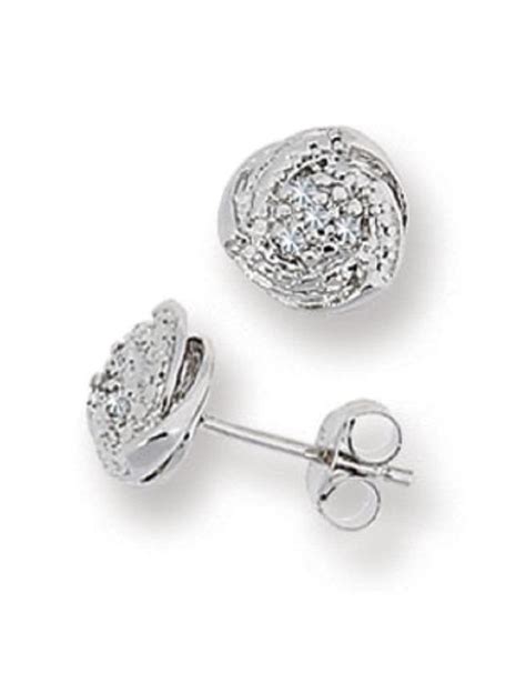 Sterling Silver Swirl Diamond Stud Earrings 8mm Simply Sterling