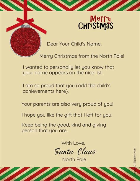 Customizable Free Printable Letter From Santa Template Word Printable