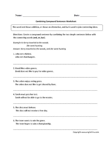 Compound Sentence Worksheet 4 Grade