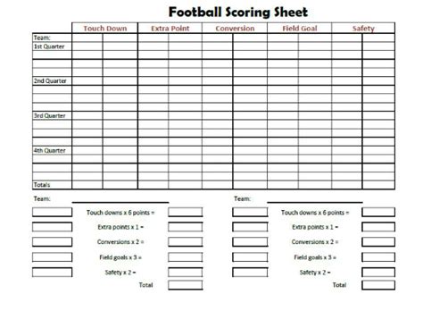 Score Sheet For Football 2018