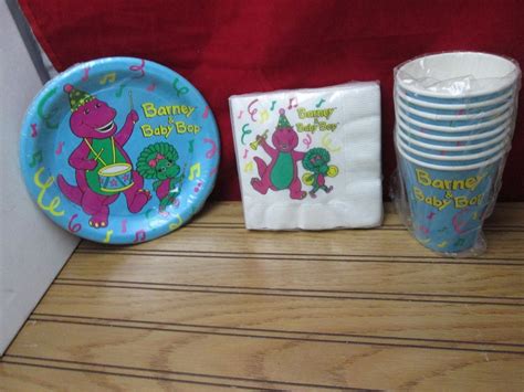 Barney And Baby Bop Birthday Party Supplies Plates Napkins Cups 32 Pc Vtg