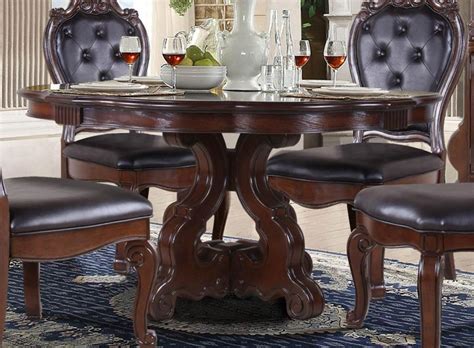 Traditional Dark Wood 60 Round Table Dining Set 5pcs Mcferran D527