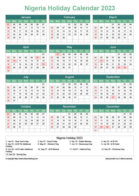 Download Free Printable 2023 Monthly Calendar With Nigeria Holidays