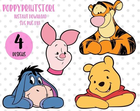 4pcs Winnie The Pooh Friends Svg Png Cutting Files Cricut Etsy