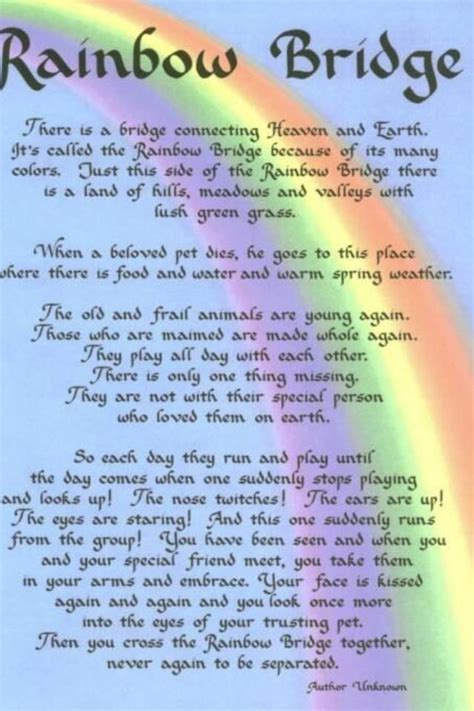 Rainbow Bridge Poem Printable Free Printable World Holiday