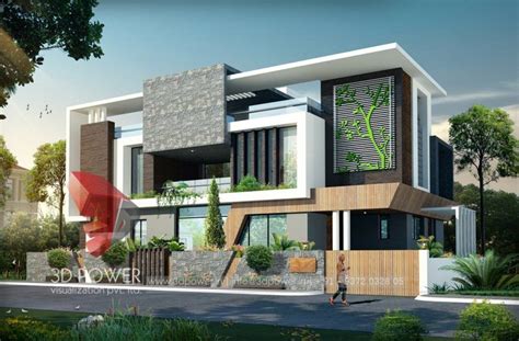 3d Ultra Modern Bungalow Exterior Day Rendering And Elevation Design By