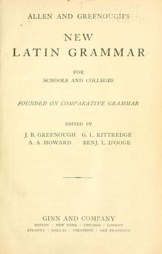 Allen And Greenoughs New Latin Grammar For Schools And Colleges By