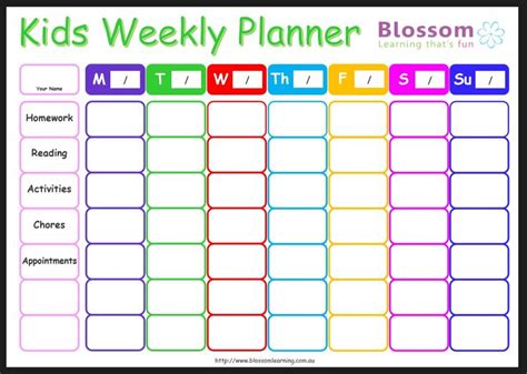 Free Back To School Planner Kids Weekly Routine Includes Homework