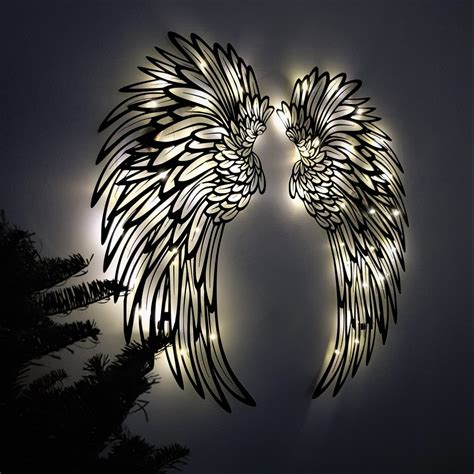 angel wings metal wall art with led lights black angel wings etsy