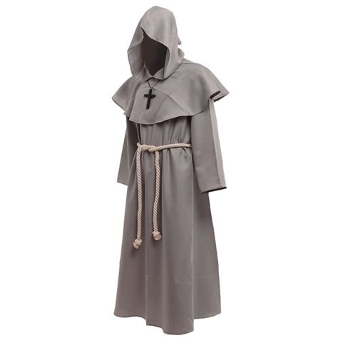 Blessume Gray Robe Friar Medieval Cowl Hooded Monk Renaissance Costume