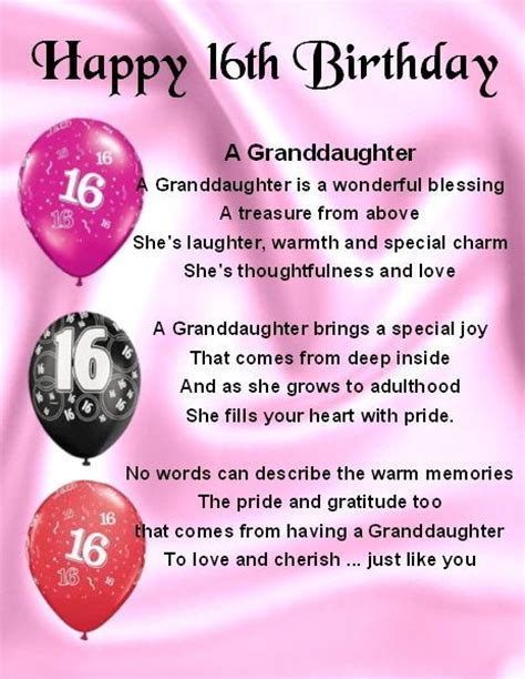 Fridge Magnet Personalised Granddaughter Poem 16th Birthday Free T