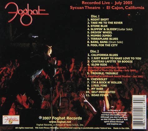 Classic Rock Covers Database Foghat Foghat Live Ii 2007