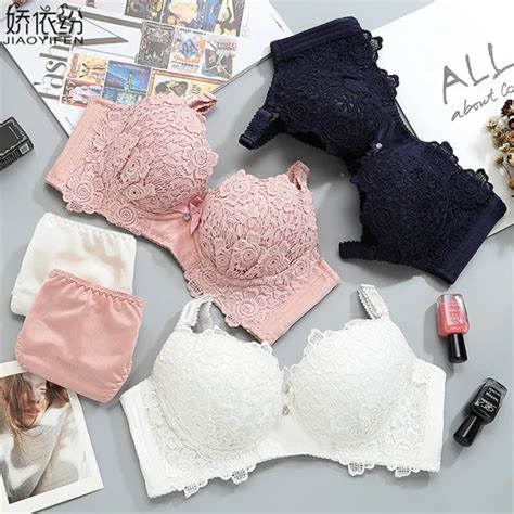 Japan Bra Rose Embroidery Underwear Set Lace Gather Sexy Women Push Up Bra U Type Back Bra