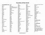 Countries of the World List | Free Printable