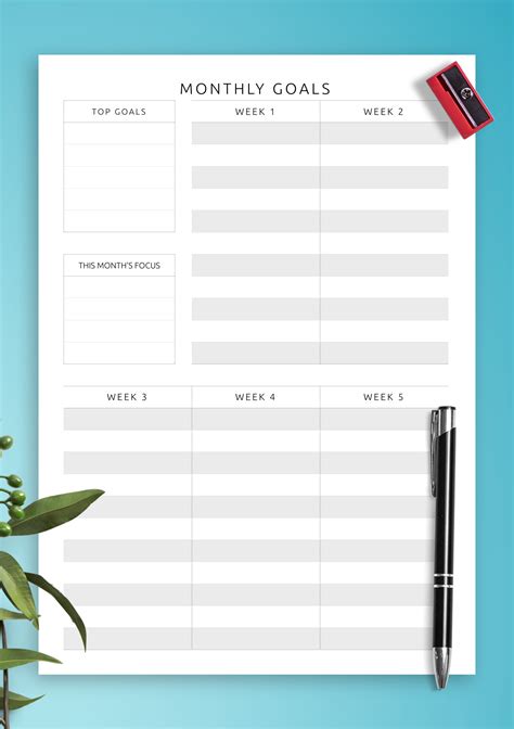 Download Printable Monthly Goal Setting Template Pdf