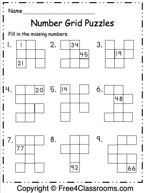 Free Printable Number Grid Puzzles