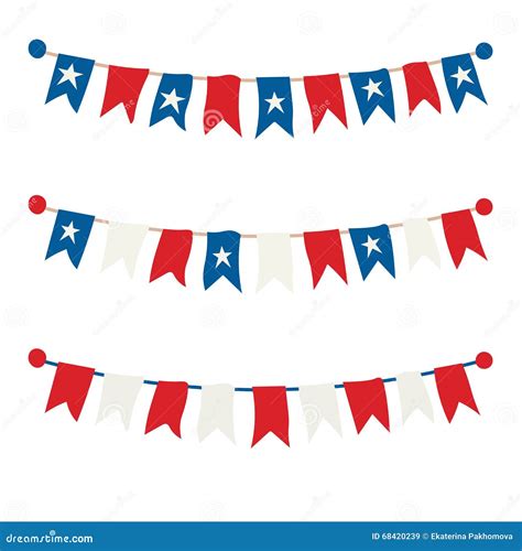 Set Of Red White And Blue Buntings Stock Vector Illustration Of