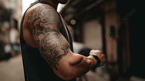 Fondo Hombre Con Tatuajes En El Muslo Y En La Parte Delantera Del Brazo Fondo Bíceps Foto De