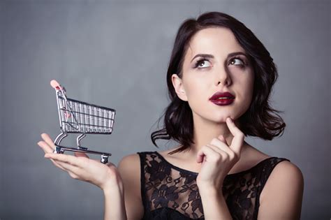 Woman With Shopping Cart Stock Photo Download Image Now Adult