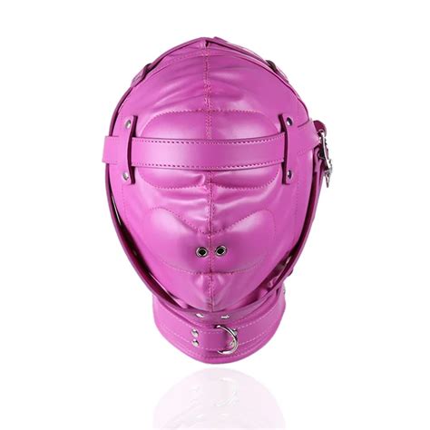 2017 new fetish pu leather bdsm bondage hood sm totally enclosed mask with lock slave restraints