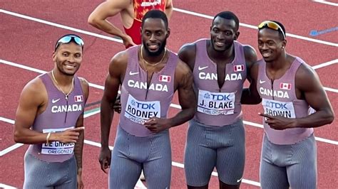 Canadian Quartet Of Brown Blake Rodney De Grasse Advances To 4x100m Relay Final Cbc Sports