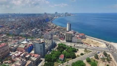 18 Aerial View Caribbean Sea Old Havana Cuba Drone Flying — Stock Video