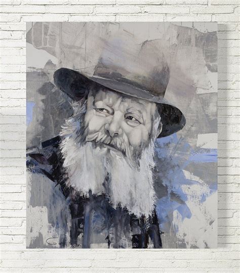 Lubavitcher Rebbe Portrait Oil Painting Black And Whitechabbad