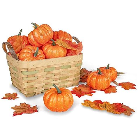 Domestar 42 Pcs Artificial Pumpkins Sets 12pcs Mini Fake Pumpkins With