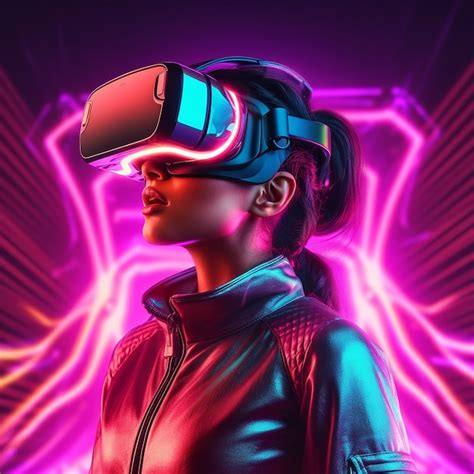 Premium Ai Image Virtual Reality Experience Woman Immersed In Neon