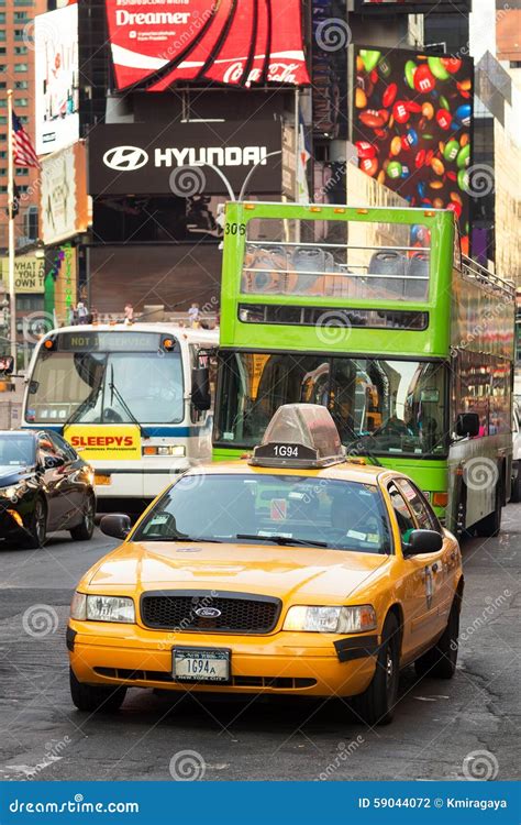 New York Yellow Cab At Times Square Editorial Photography Image Of