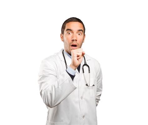 Premium Photo Scared Doctor Against White Background