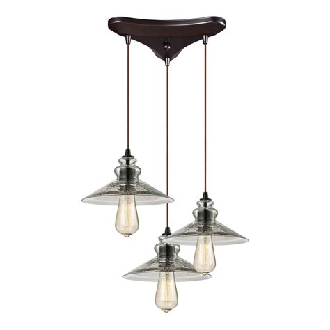 Hammered Glass Collection 3 Light Pendant In Oil Rubbed Bronze Fine Home Lamps