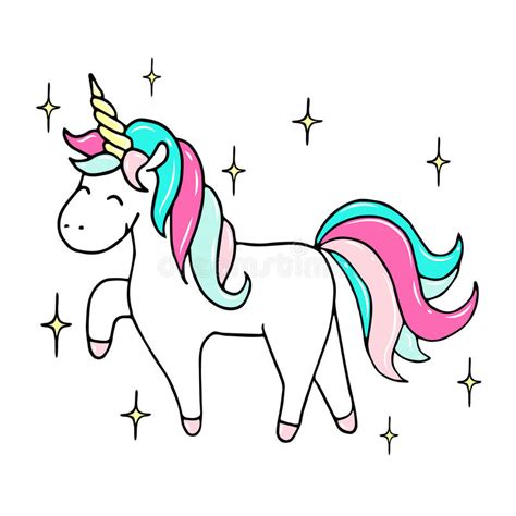 Hand Drawn Illustration Of A Magic Unicorn With Stars Vector Isolated