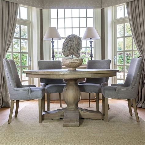 Large Round Weathered Oak Dining Table La Residence Interiors Round