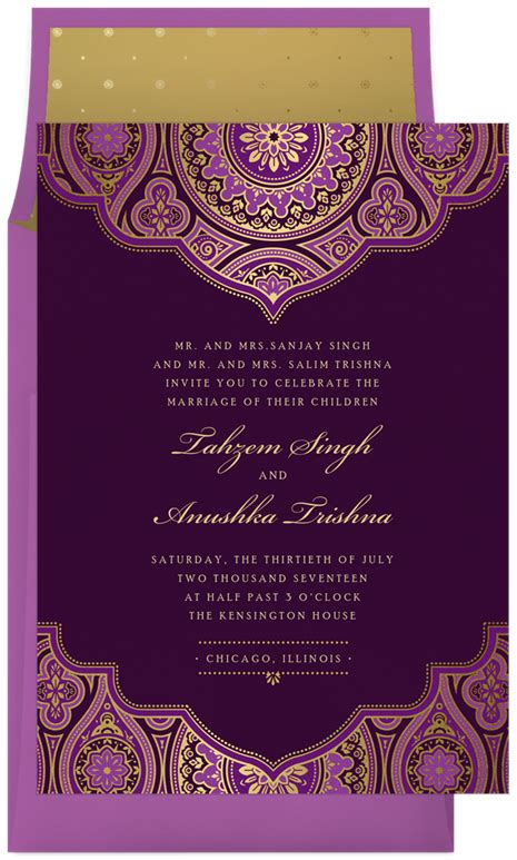 Indian Inspired Invitations In Purple Wedding
