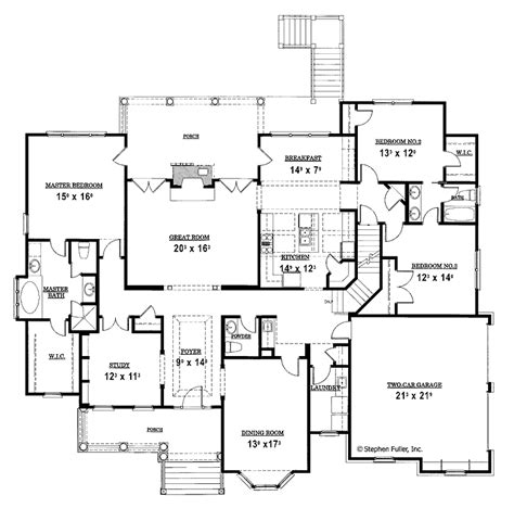 Entrance, home office or third bedroom, kitchen with island, living/dining room, master suite, second bedroom and powder room with shower. floor plans 1600 sq ft basement jack and jill bath | Three ...