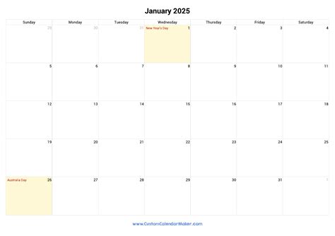January 2025 Printable Calendar With Australia Holidays