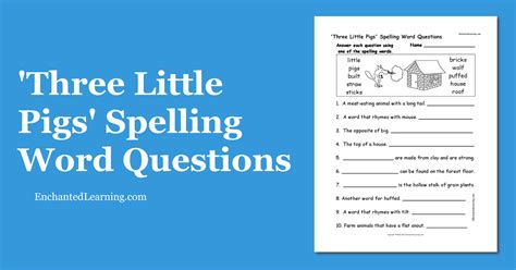 Three Little Pigs Spelling Word Questions Enchanted Learning