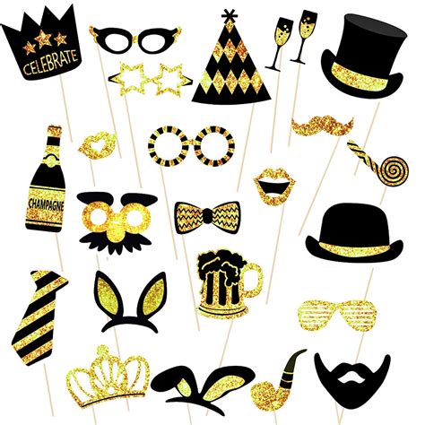 Buy 23pcs Birthday Party Photo Props Black And Gold Photo Booth Props