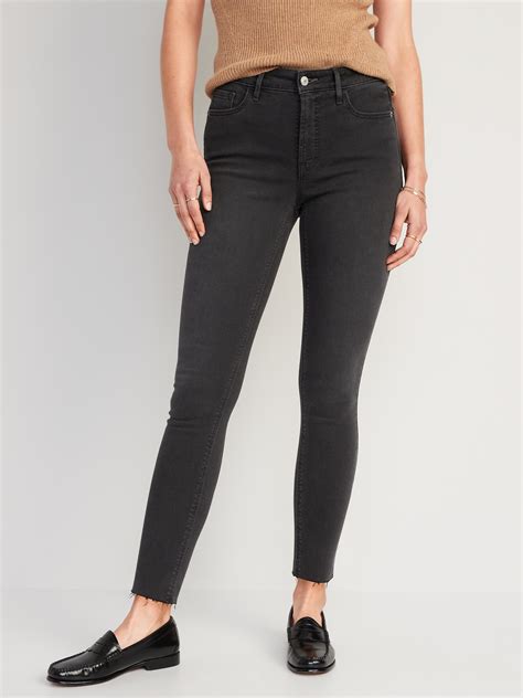 High Waisted Rockstar Super Skinny Black Cut Off Ankle Jeans For Women