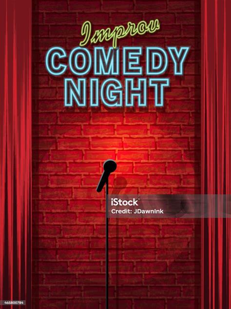 Improv Comedy Night Stage With Neon Sign And Brick Wall Stock Illustration Download Image Now