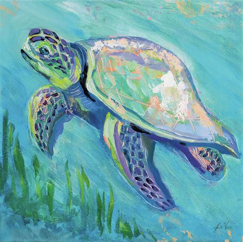 Sea Turtle Swim Light Flipped Painting By Jeanette Vertentes Fine Art