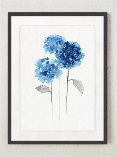 Blue Hydrangea Set Of 3 Watercolor Painting Abstract Flowers Etsy